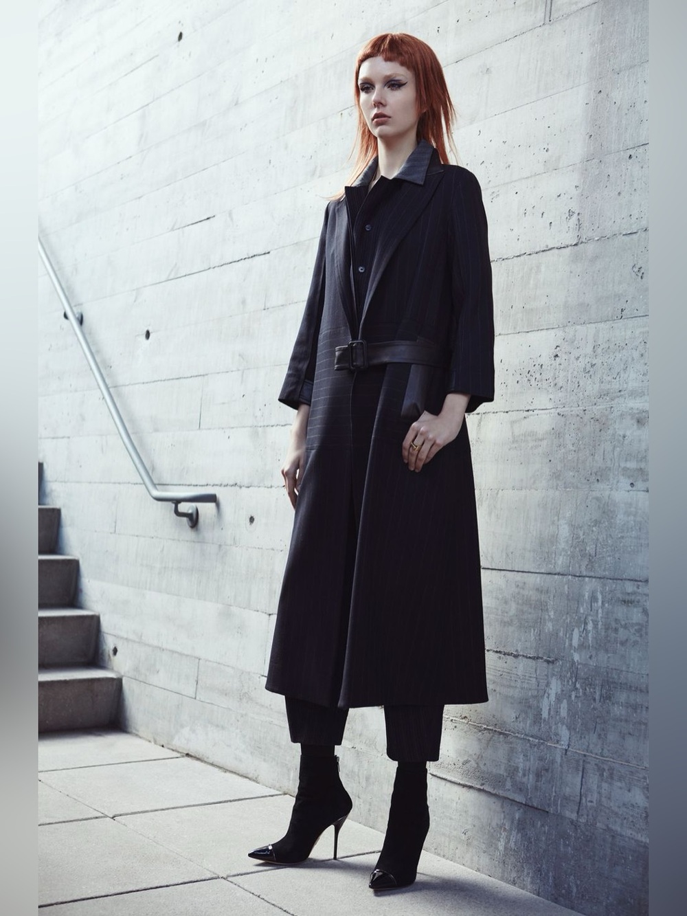 Victor Alfaro FW16 Runway Wool Mohair Silk Leather Belted Long Coat Size 6